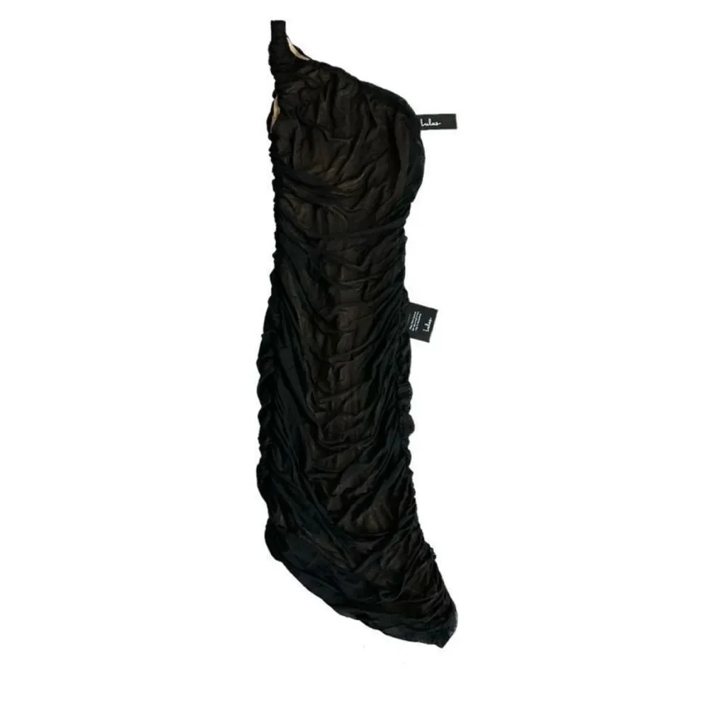 Black One-Shoulder Ruched Body-con Dress Lulus A Listers Favorite Black Medium - Picture 2 of 5
